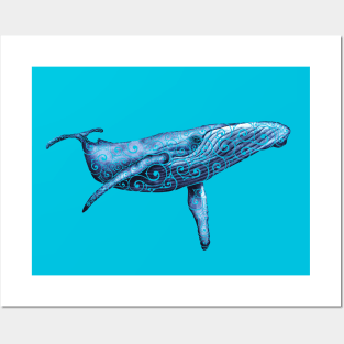 Swirly Blue Whale Posters and Art